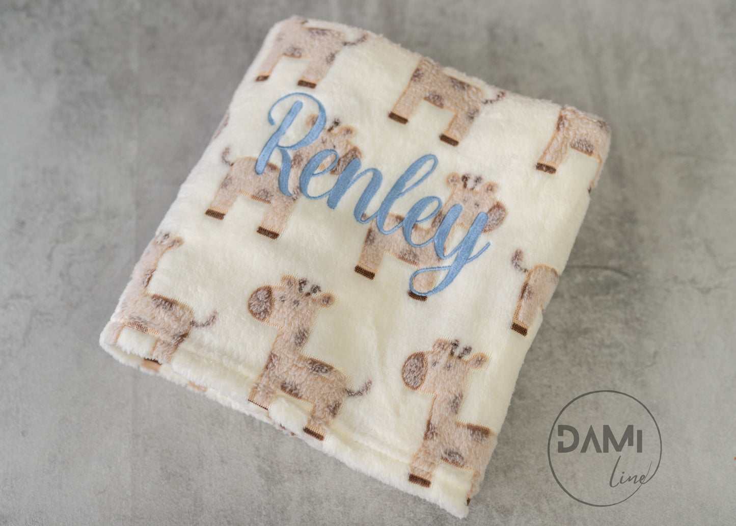 Giraffe print baby blanket. Personalised