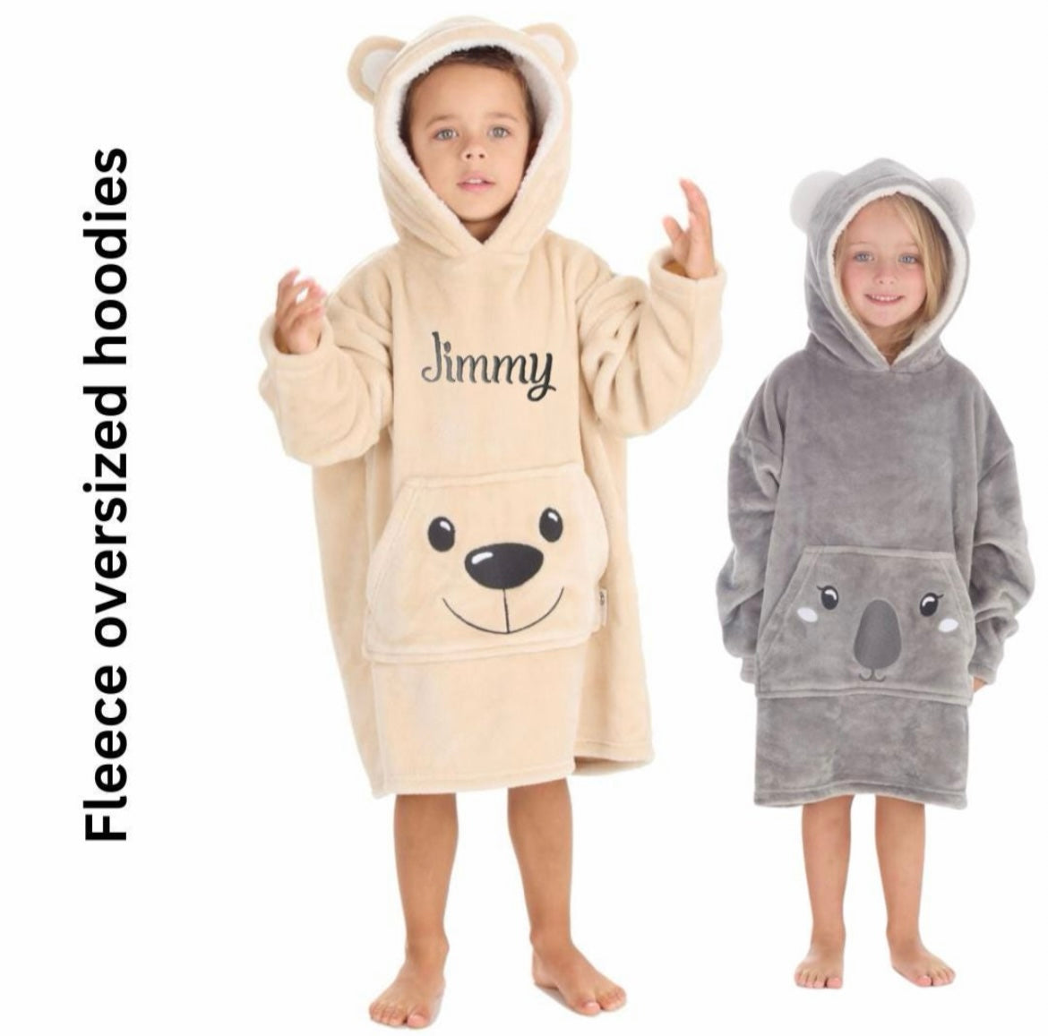 Personalised kids oversized plush hoodie - bear or koala