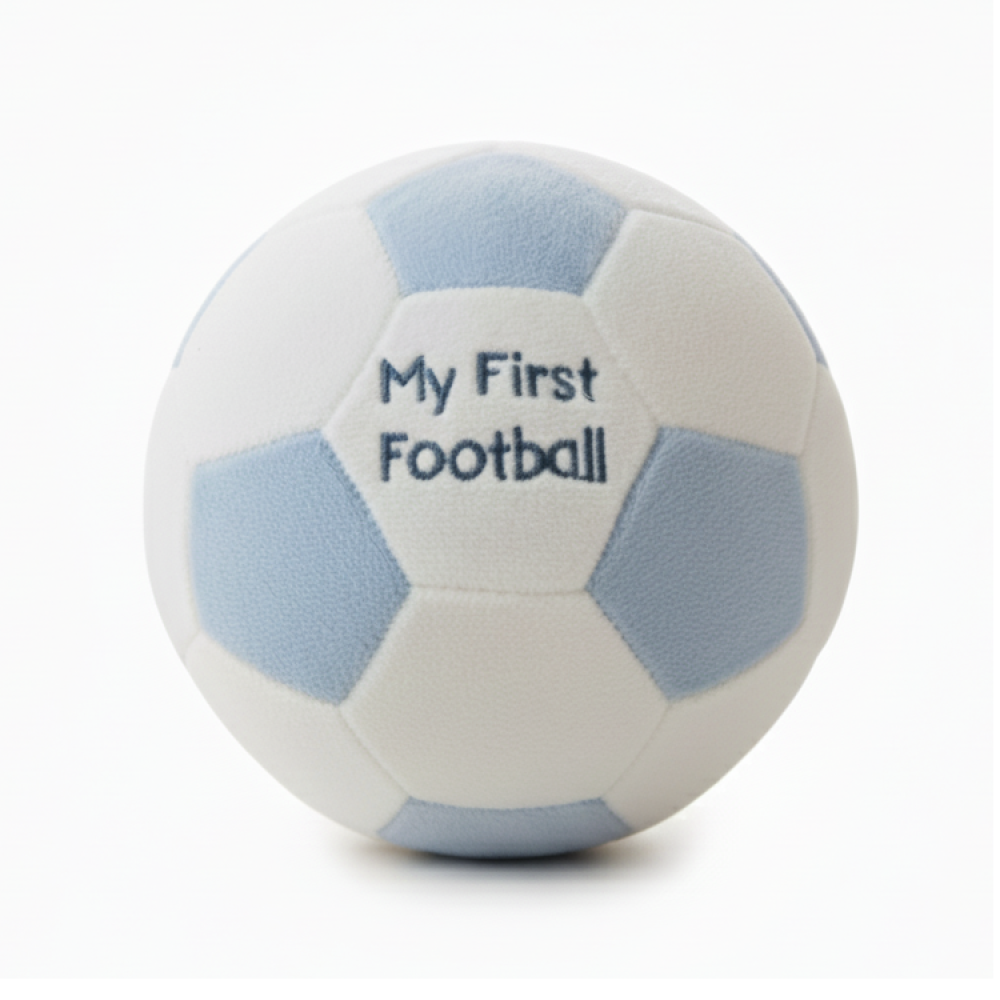 "My First football" light blue baby soft toy with rattle