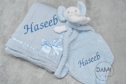 Personalised Baby Gift Set – Blanket & Elephant Comforter