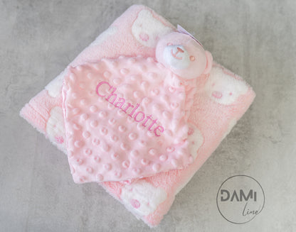 Personalised Baby Blanket & Bear Comforter Gift Set – Pink