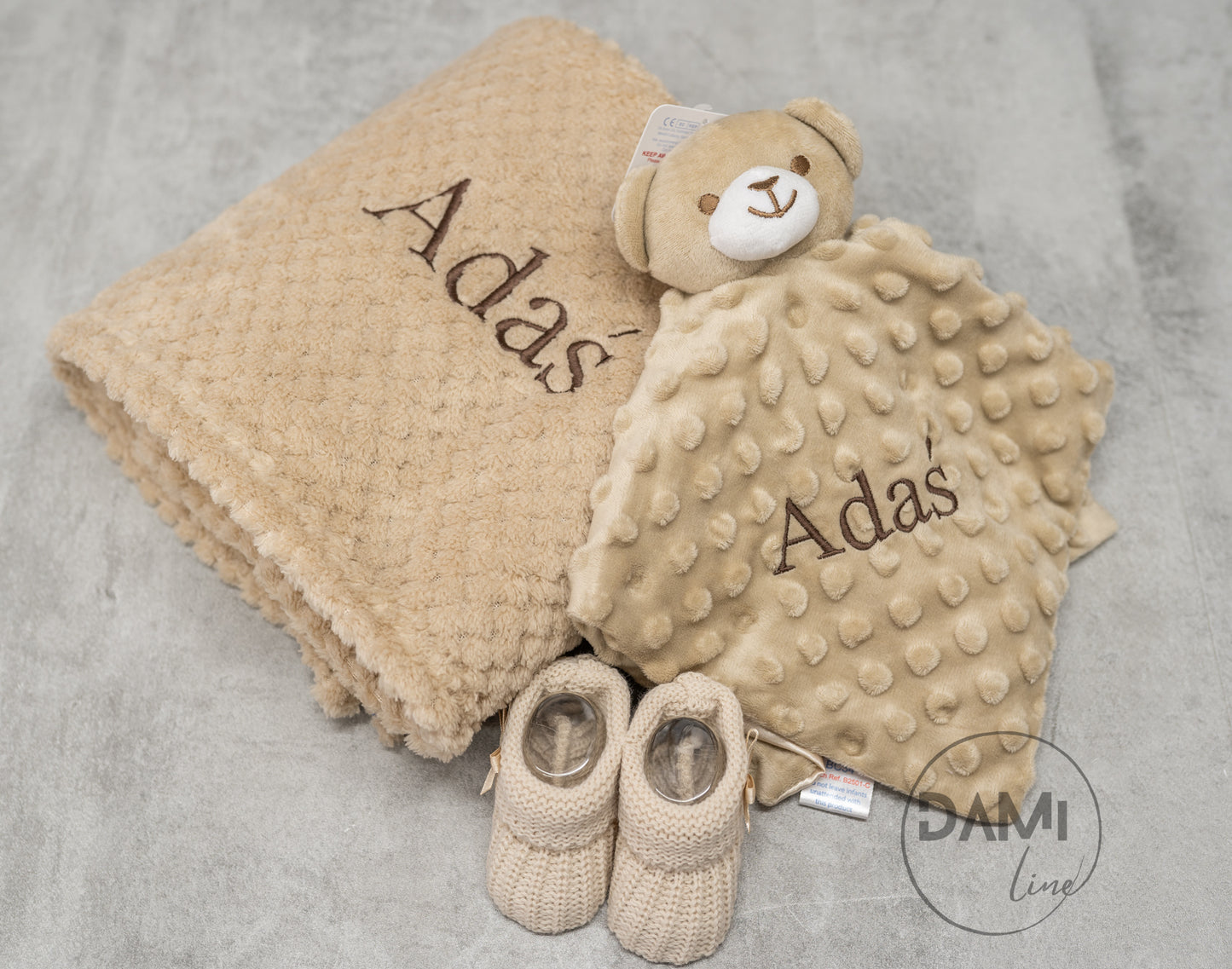 Personalised baby blanket, bear comforter and booties gift set for baby girl or boy | Baby gift set in box