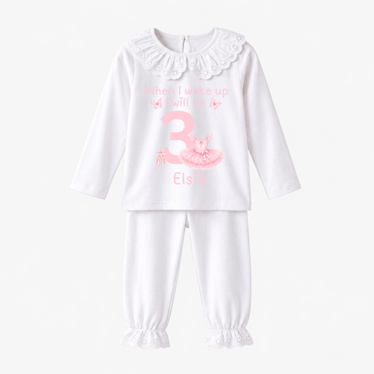 Personalised Balerina Birthday Eve Outfit for Girls – Custom Name & Age Two Piece Set