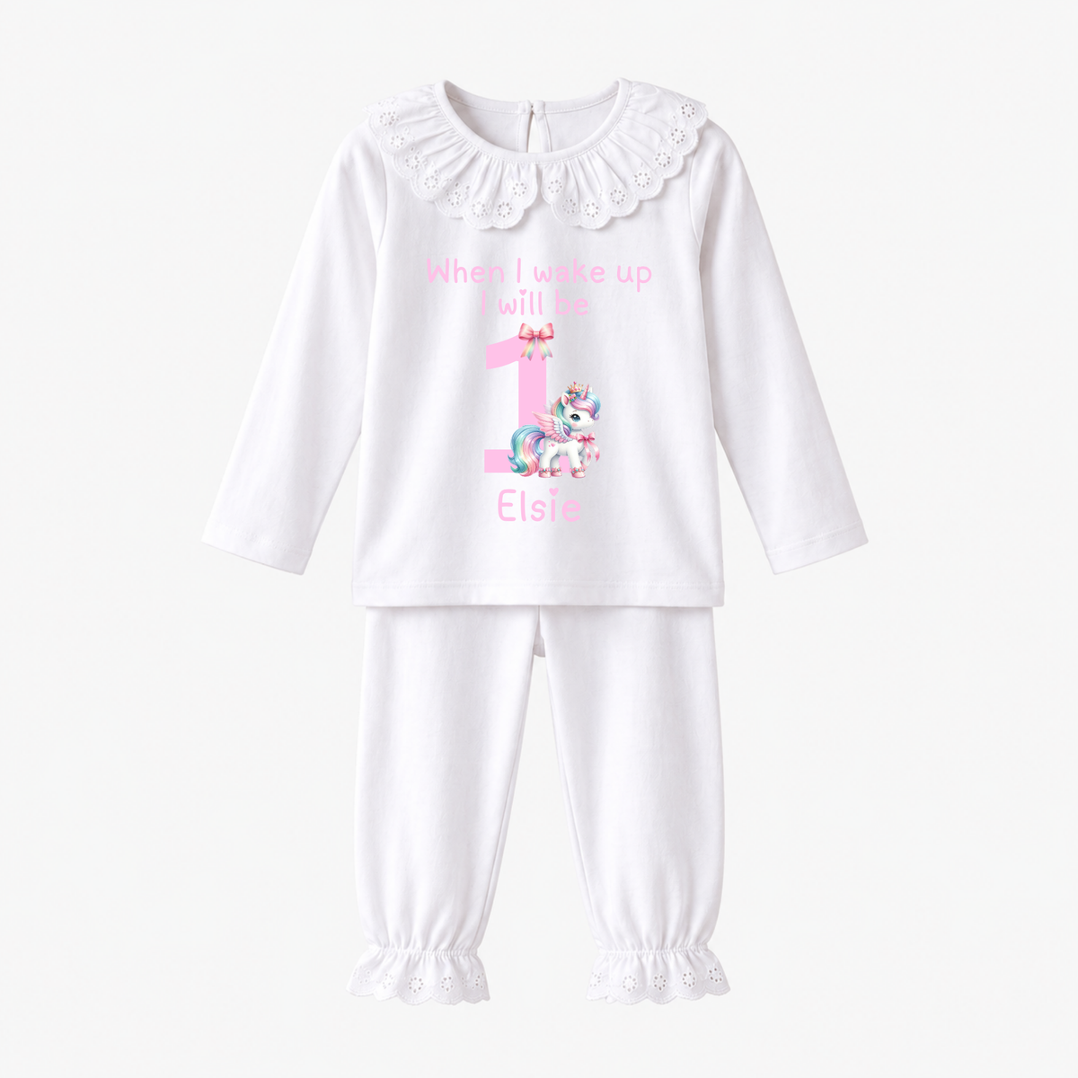 Personalised Unicorn Birthday Eve Outfit for Girls – Custom Name & Age Two Piece Set