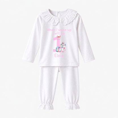 Personalised Unicorn Birthday Eve Outfit for Girls – Custom Name & Age Two Piece Set