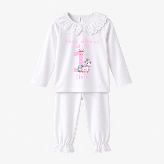 Personalised Unicorn Birthday Eve Outfit for Girls – Custom Name & Age Two Piece Set
