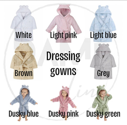 Personalised hooded baby bath robe, baby dressing gown-embroidery on back