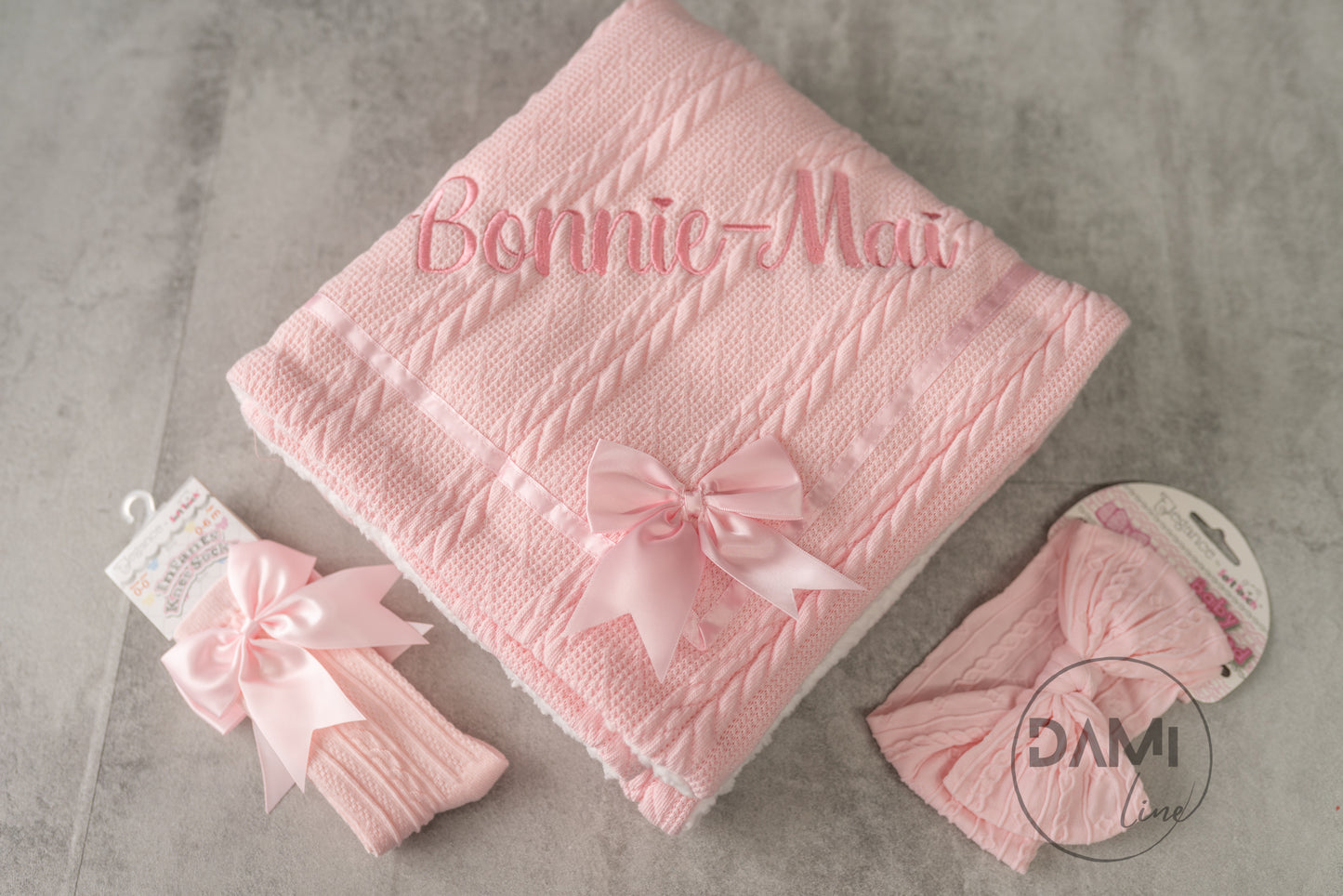 Personalised Baby Girl Gift Set | Pink Blanket, Headband & Socks