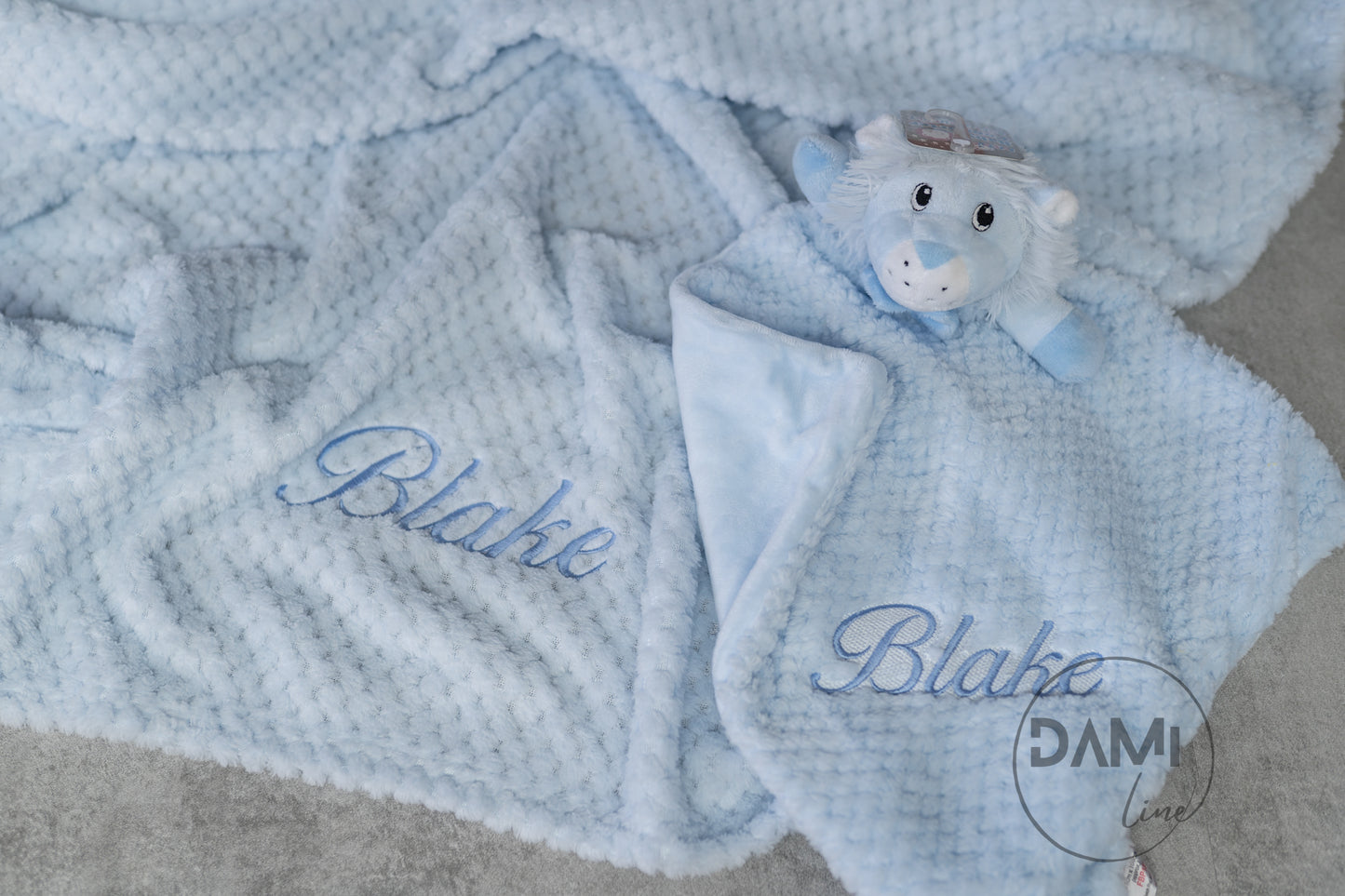 Personalised baby blanket, lion comforter gift set for baby girl or boy