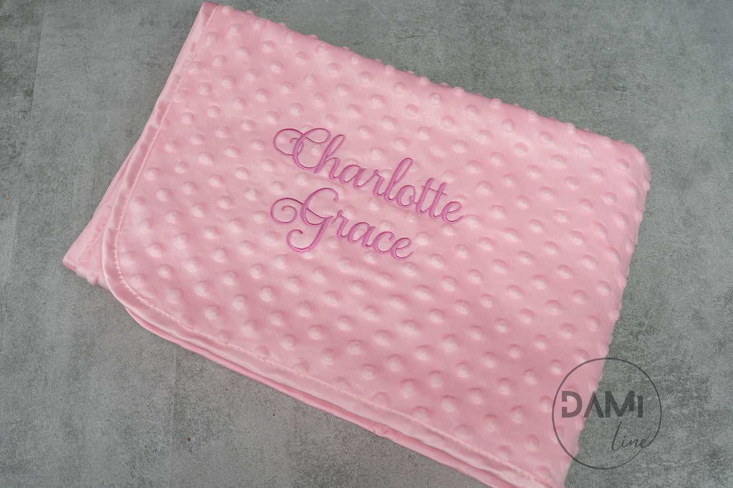 Personalised embroidered baby bubble blanket with fleece back and satin trim