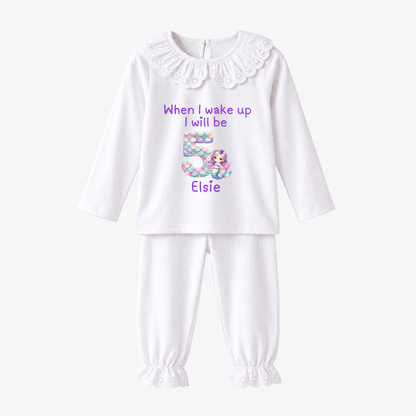 Personalised Mermaid Birthday Eve Outfit for Girls – Custom Name & Age Two Piece Set