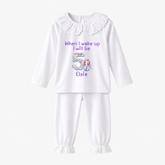 Personalised Mermaid Birthday Eve Outfit for Girls – Custom Name & Age Two Piece Set