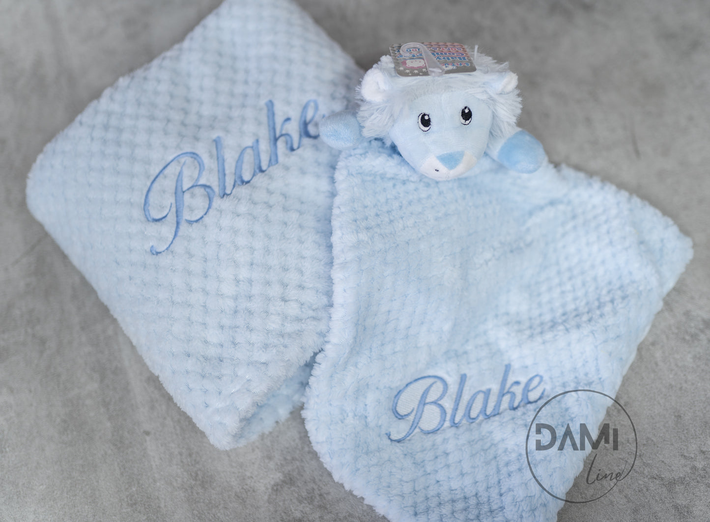 Personalised baby blanket, lion comforter gift set for baby girl or boy