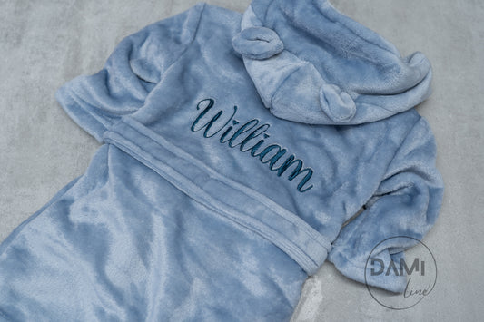 Personalised hooded baby bath robe, baby dressing gown-embroidery on back