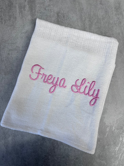 Personalised WHITE cellular cotton baby blanket