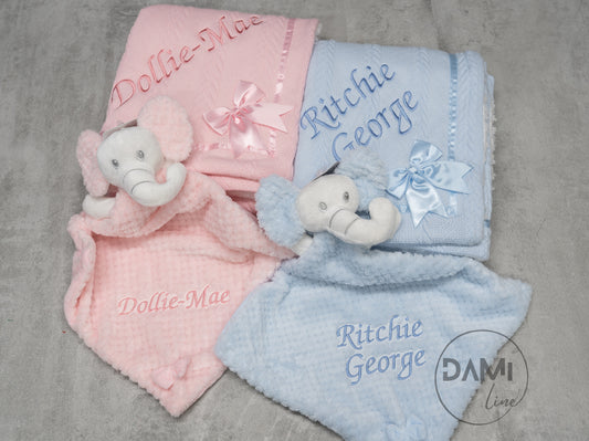 Personalised Baby Gift Set – Blanket & Elephant Comforter