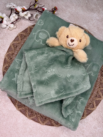 Personalised baby blanket, bear comforter gift set for baby girl or boy