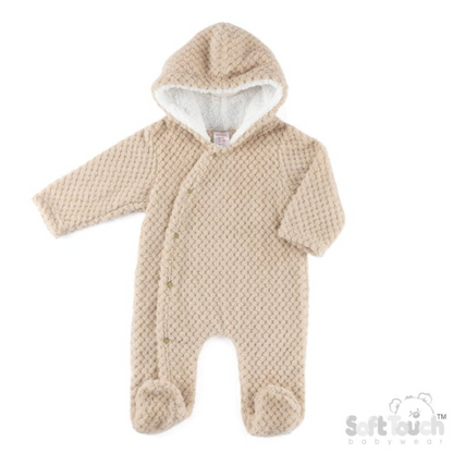 Personalised Honeycomb All-in-One Baby Suit with Sherpa Hood – 3–9 Months