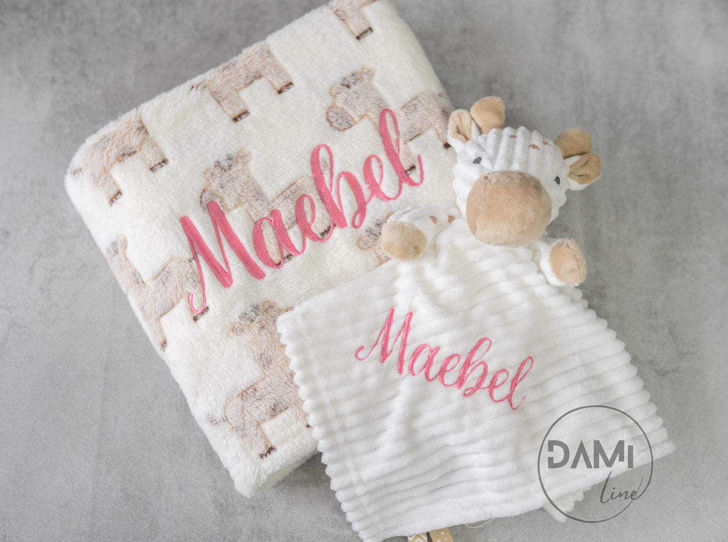 Personalised baby blanket, girraffe comforter gift set for baby girl or boy