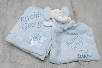 Personalised Baby Gift Set – Blanket & Elephant Comforter