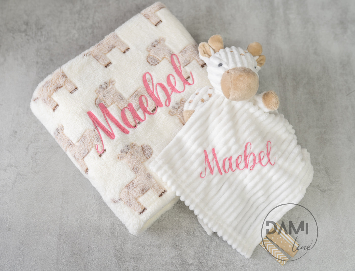 Personalised baby blanket, girraffe comforter gift set for baby girl or boy
