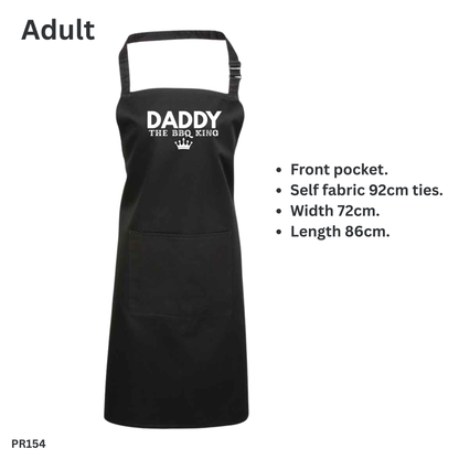 BBQ Apron – “Daddy The BBQ King” Personalised Apron - PRINTED