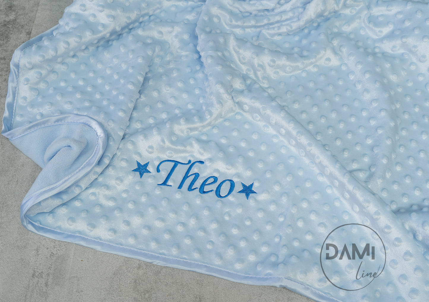 Personalised embroidered baby bubble blanket with fleece back and satin trim | Name + stars