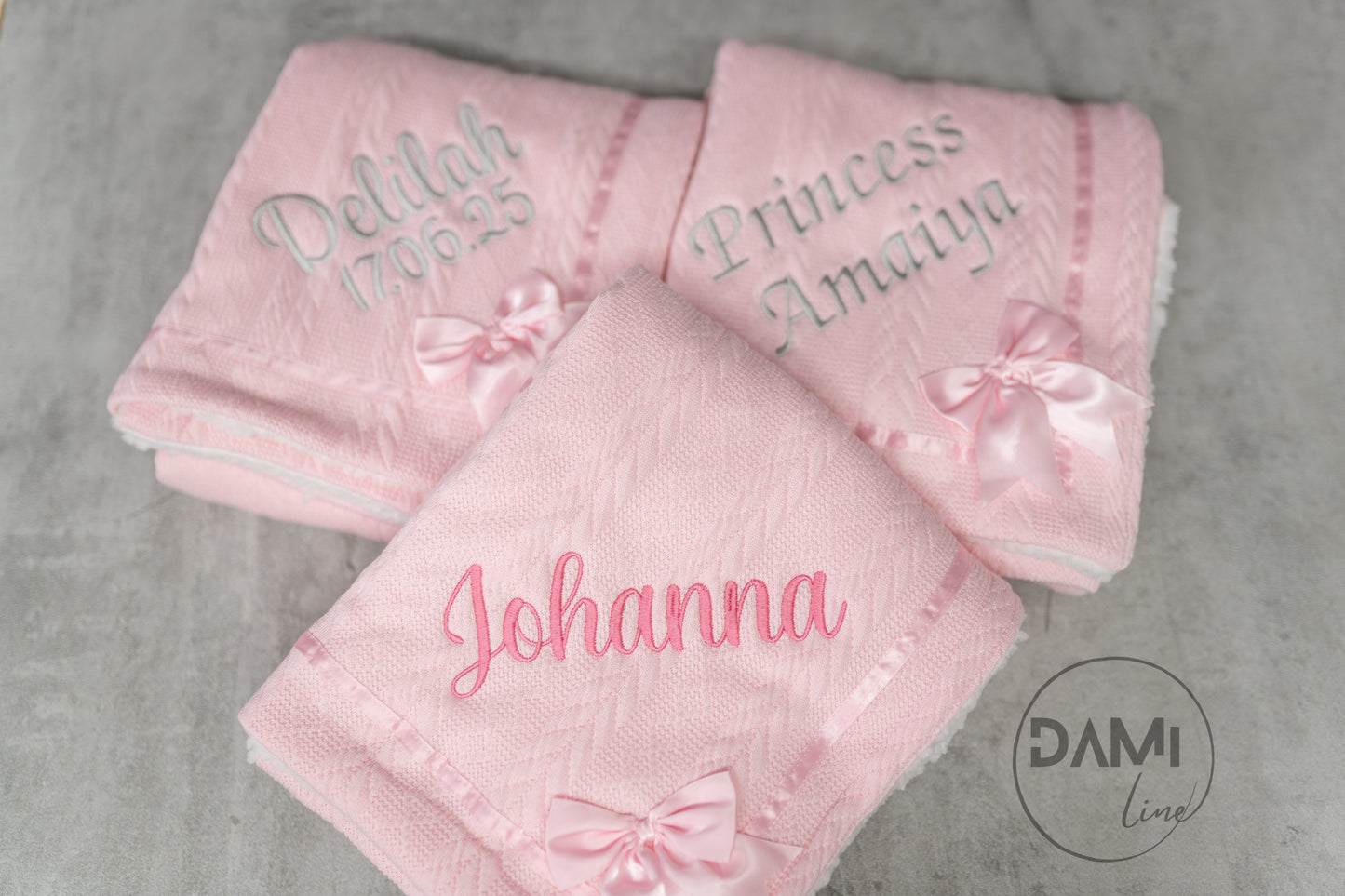 Personalised soft knitted PINK baby girl blanket with sherpa lining