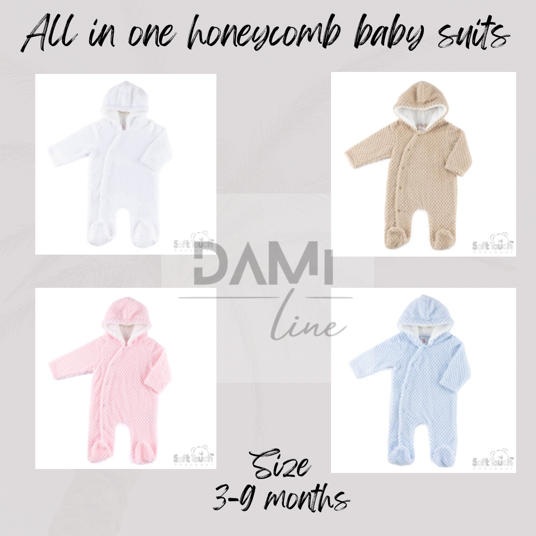 Honeycomb All-in-One Baby Suit with Sherpa Hood – 3–9 Months