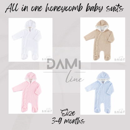 Personalised Honeycomb All-in-One Baby Suit with Sherpa Hood – 3–9 Months