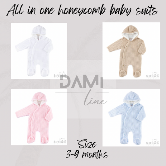 Honeycomb All-in-One Baby Suit with Sherpa Hood – 3–9 Months