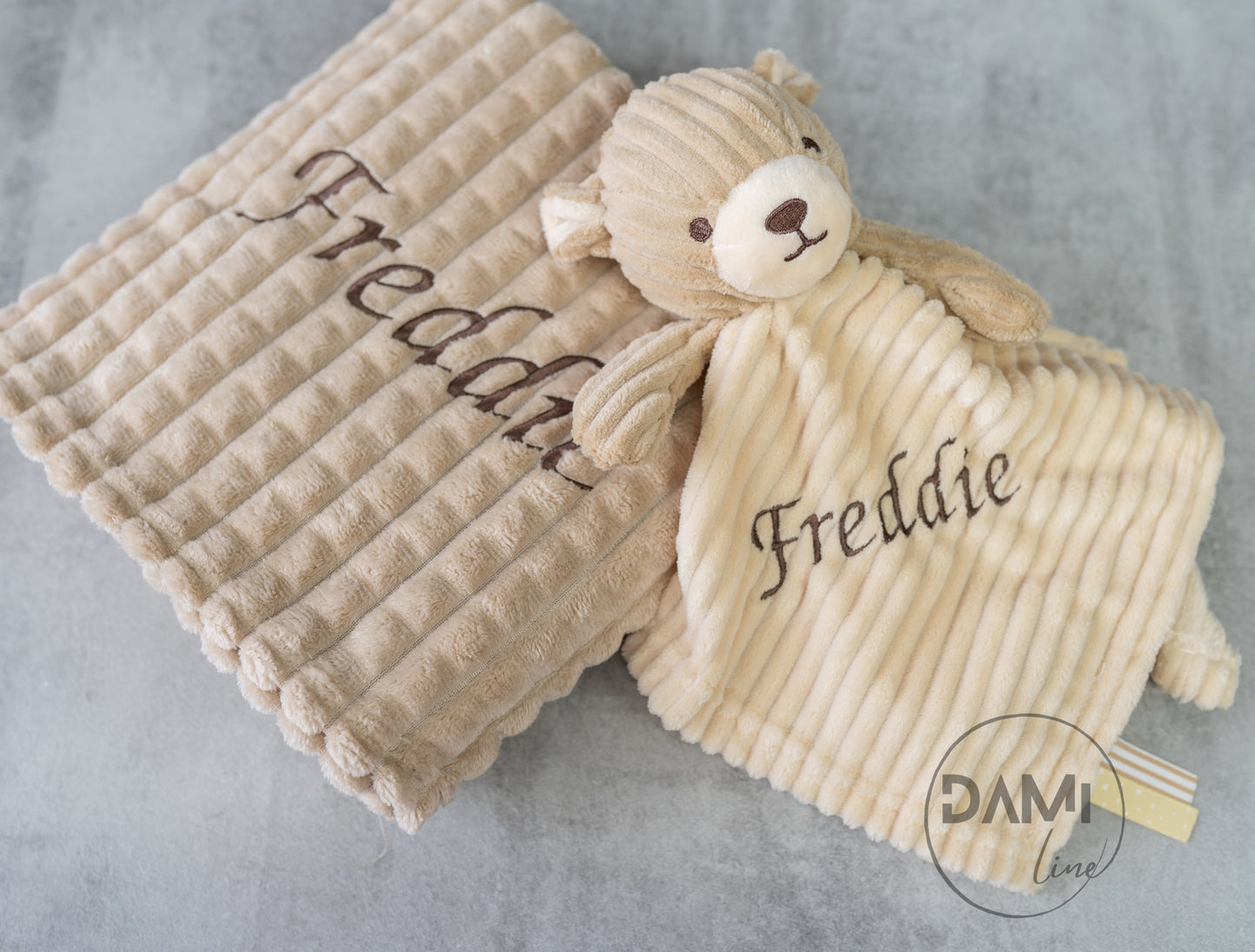Personalised baby blanket and bear comforter gift set
