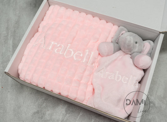 Personalised Baby Gift Set – Blanket & Elephant Comforter
