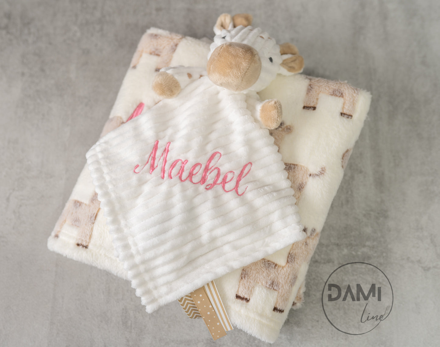 Personalised baby blanket, girraffe comforter gift set for baby girl or boy