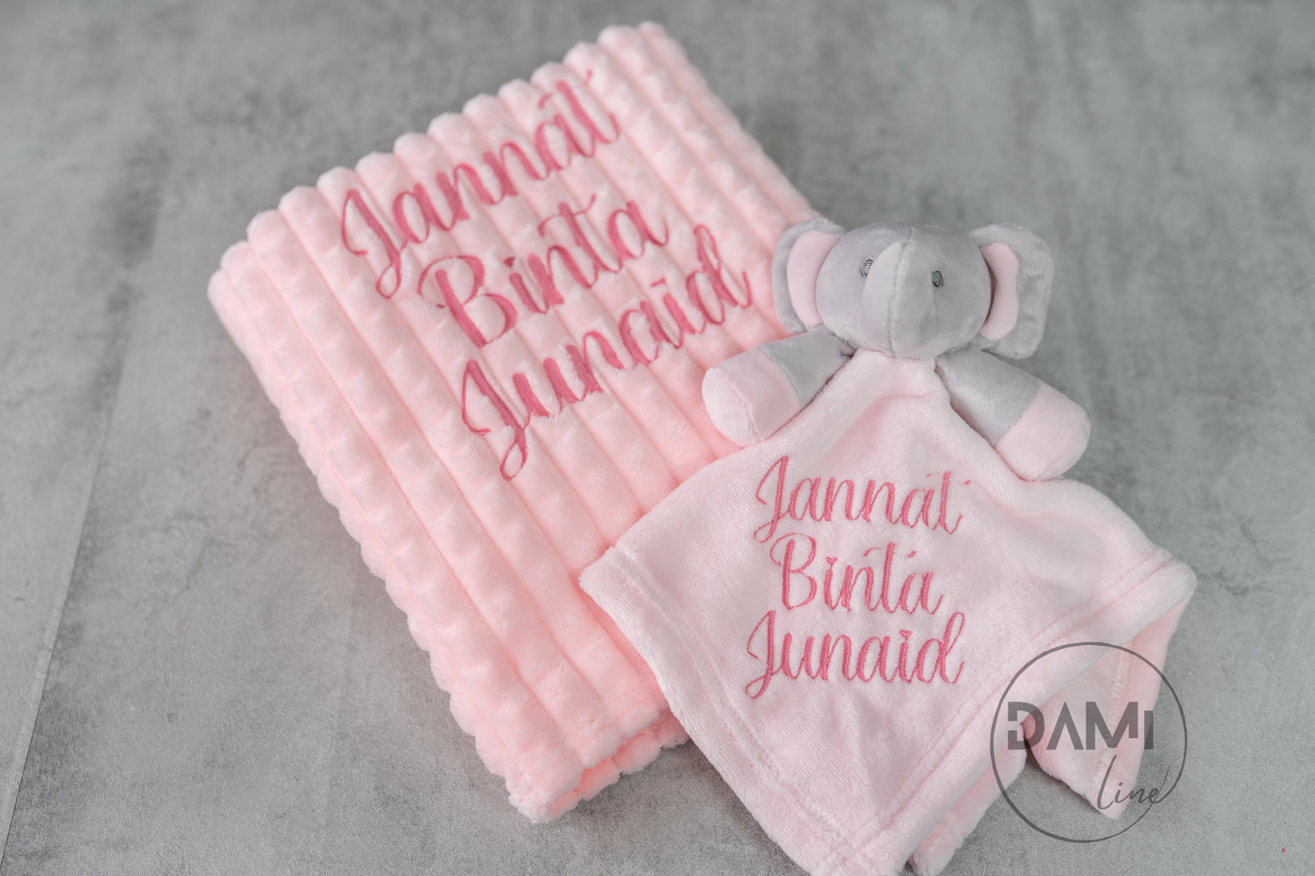 Personalised baby blanket, elephant comforter gift set for baby girl or boy