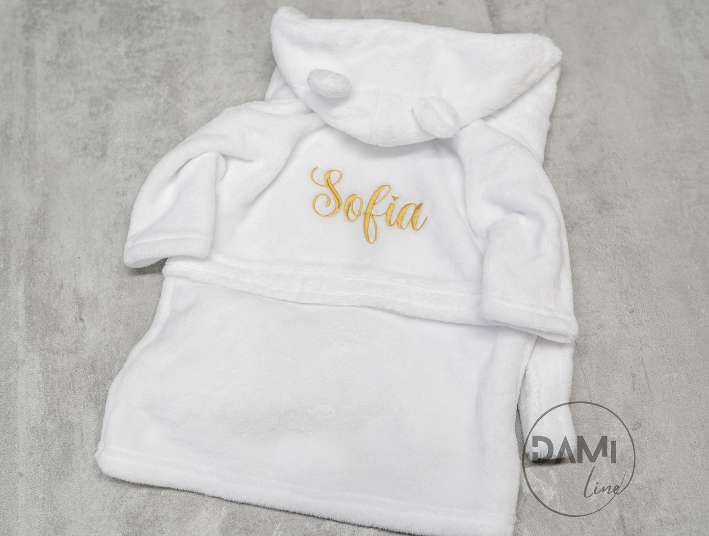 Personalised hooded baby bath robe, baby dressing gown-embroidery on back