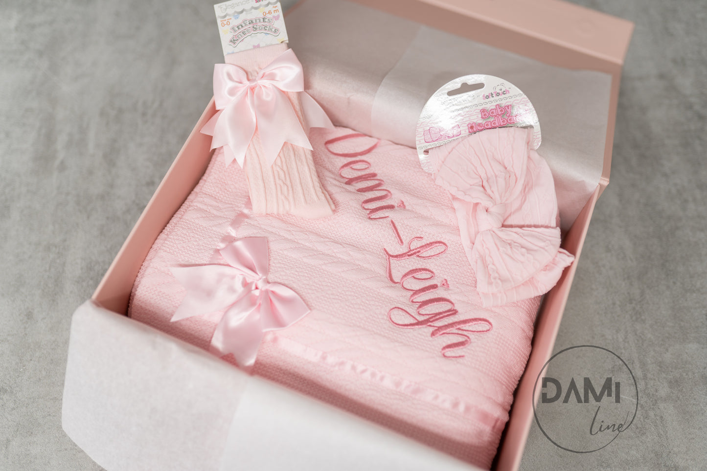 Personalised Baby Girl Gift Set | Pink Blanket, Headband & Socks