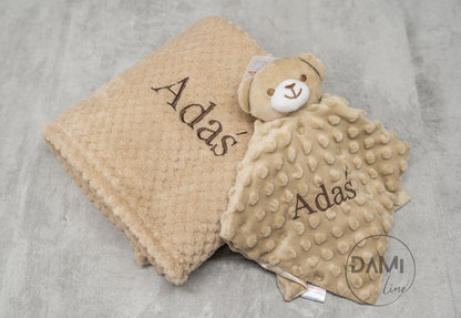 Personalised baby blanket, bear comforter gift set for baby girl or boy