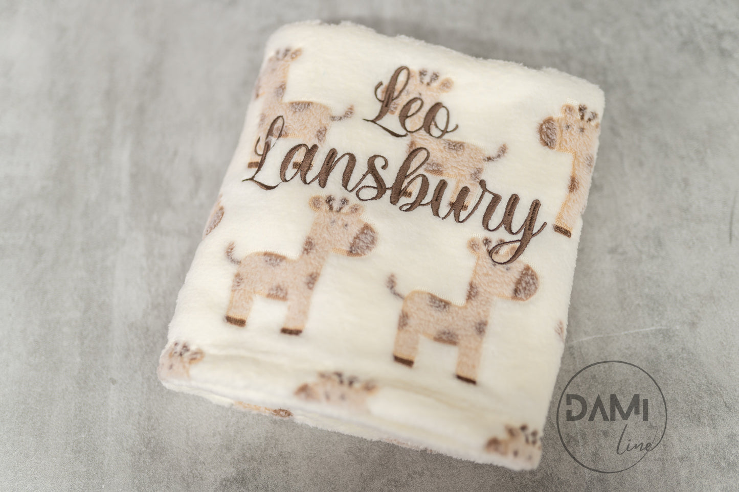 Giraffe print baby blanket. Personalised