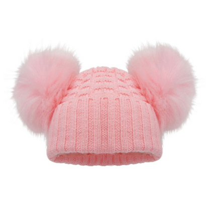 Personalised Checked/Striped Hat with Pom Poms