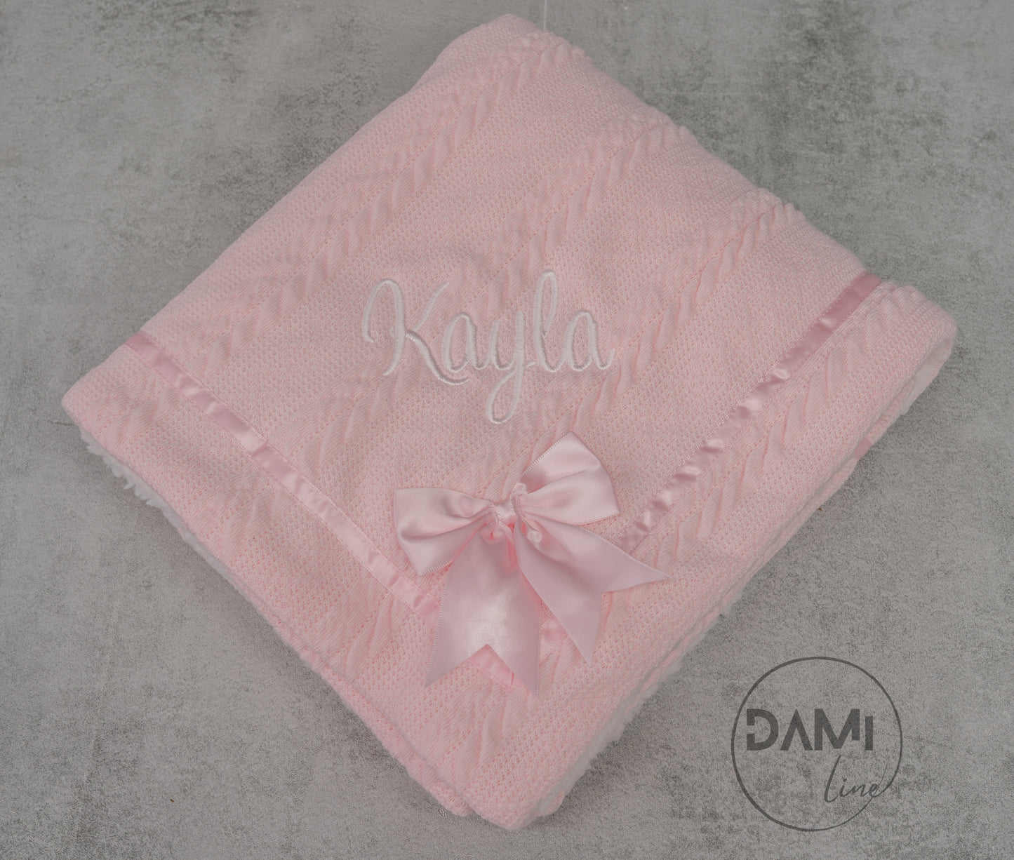 Personalised soft knitted PINK baby girl blanket with sherpa lining