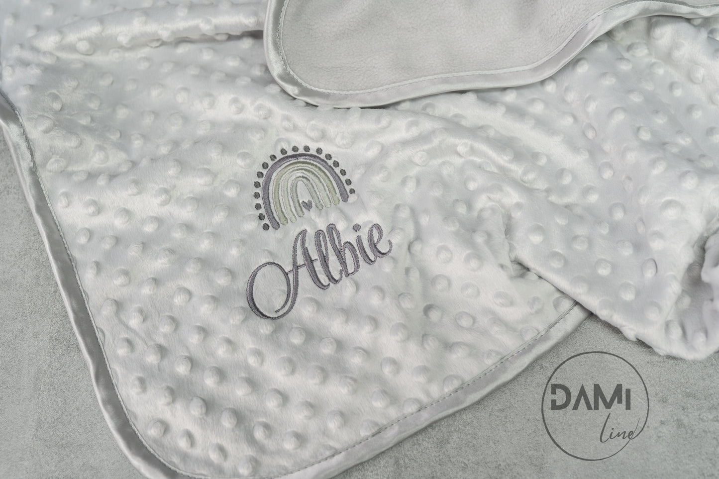 Personalised embroidered rainbow baby blanket