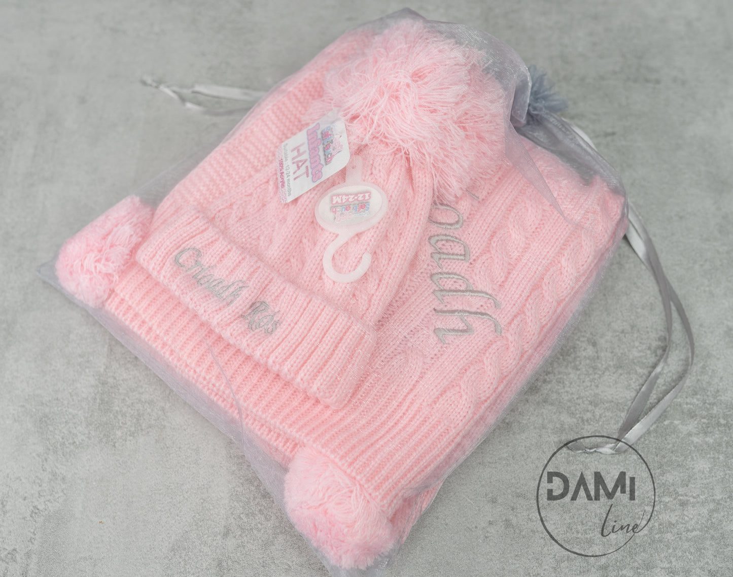 Personalised baby knitted blanket and knitted hat gift set - PINK or BLUE AVAILABLE