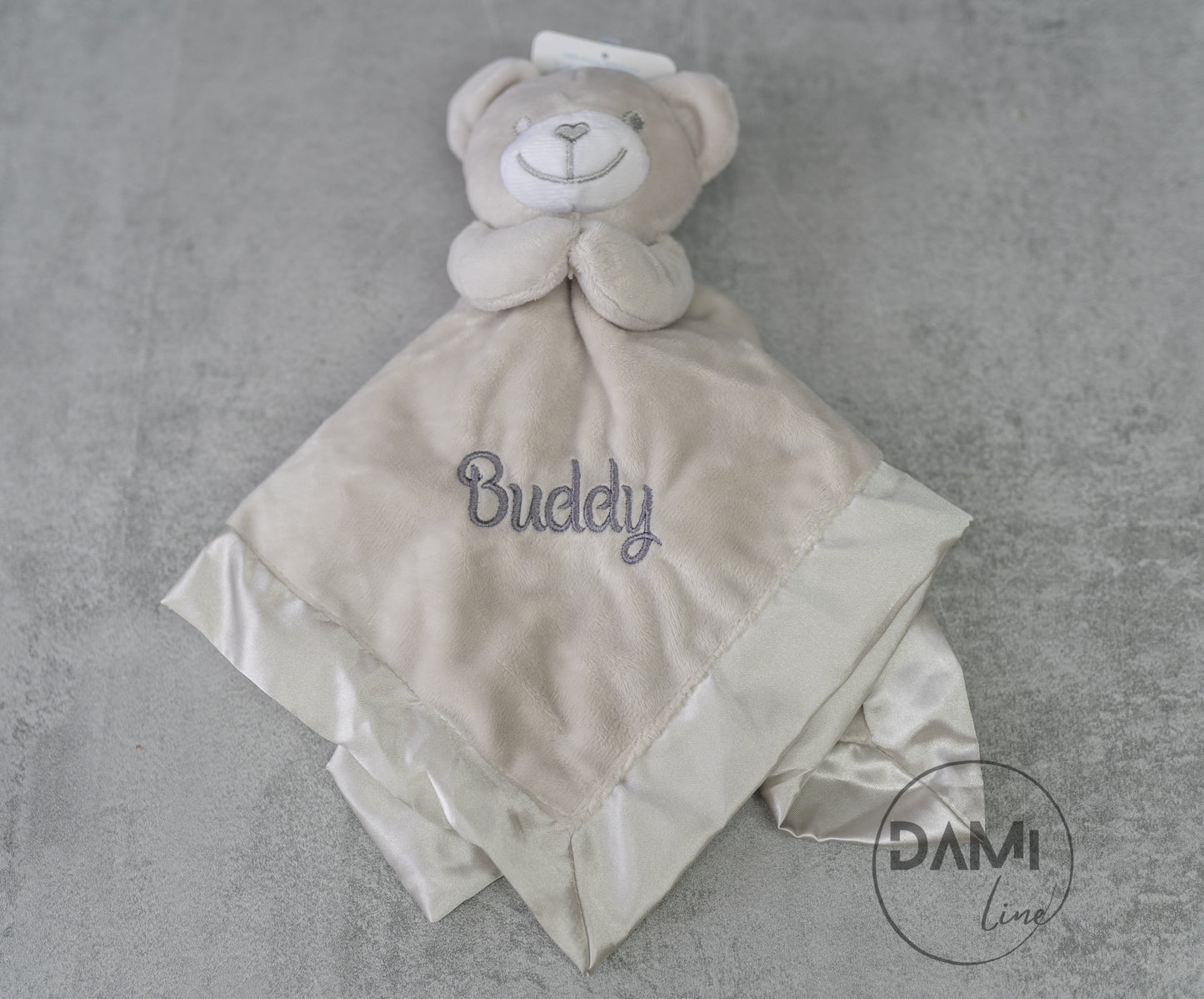 Personalised bear comforter with satin trim