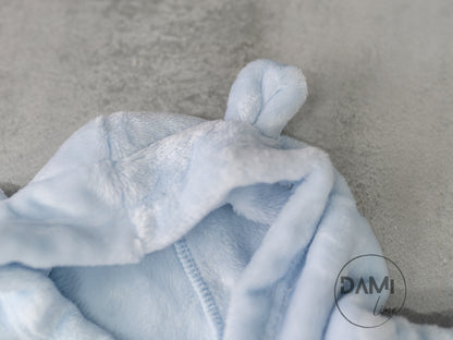 Personalised hooded baby bath robe, baby dressing gown. Front embroidery