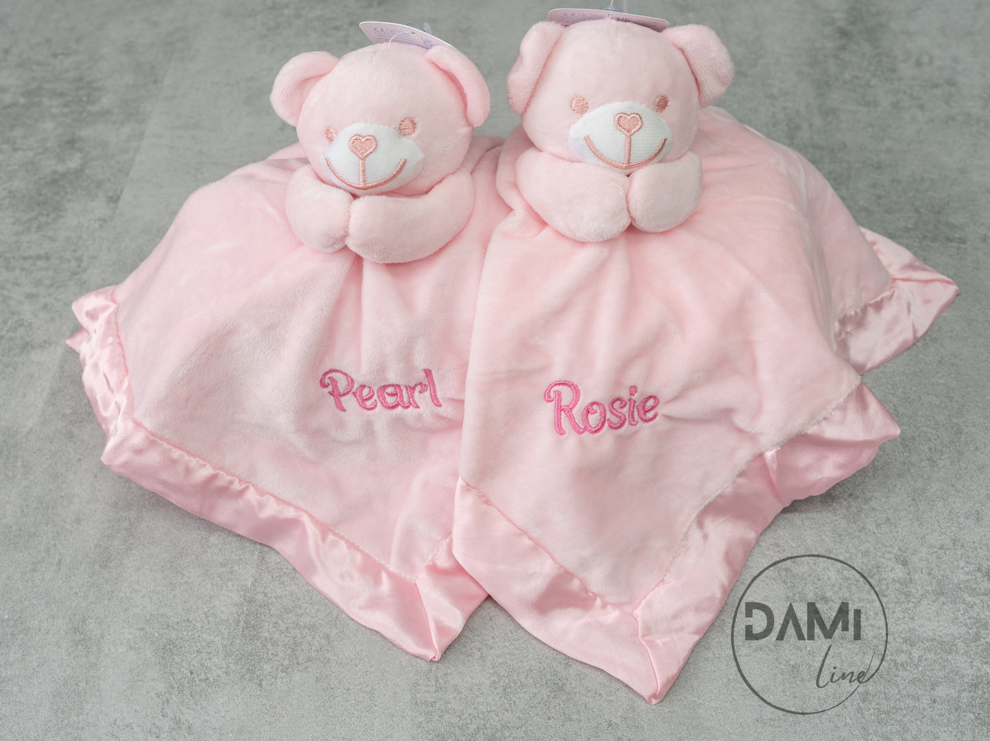 Personalised bear comforter with satin trim