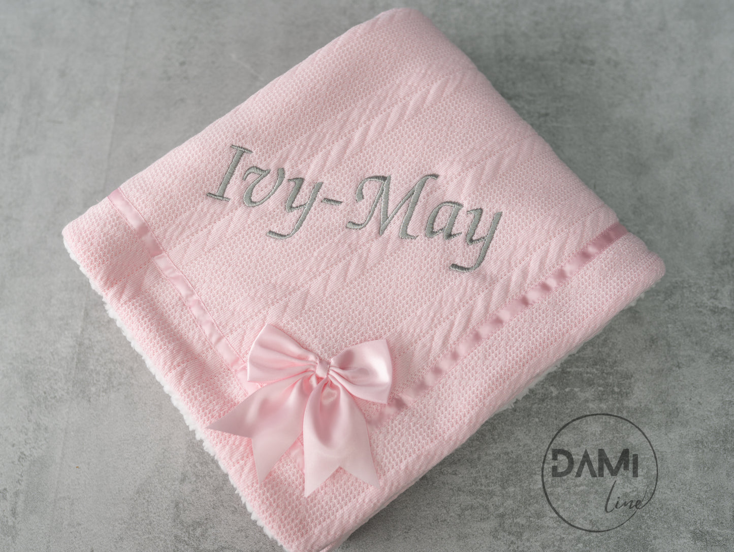 Personalised soft knitted PINK baby girl blanket with sherpa lining