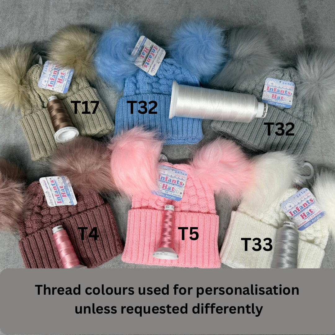 Personalised Checked/Striped Hat with Pom Poms