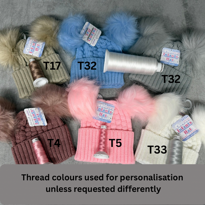 Personalised Checked/Striped Hat with Pom Poms