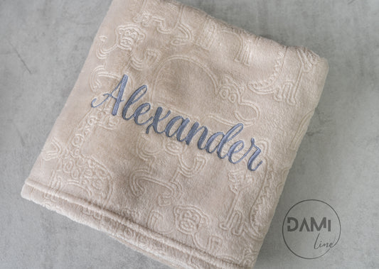 Biscuit animal embossed blanket. Personalised